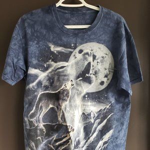 Medium Blue & Grey Tie Dye Howling Wolf Tshirt